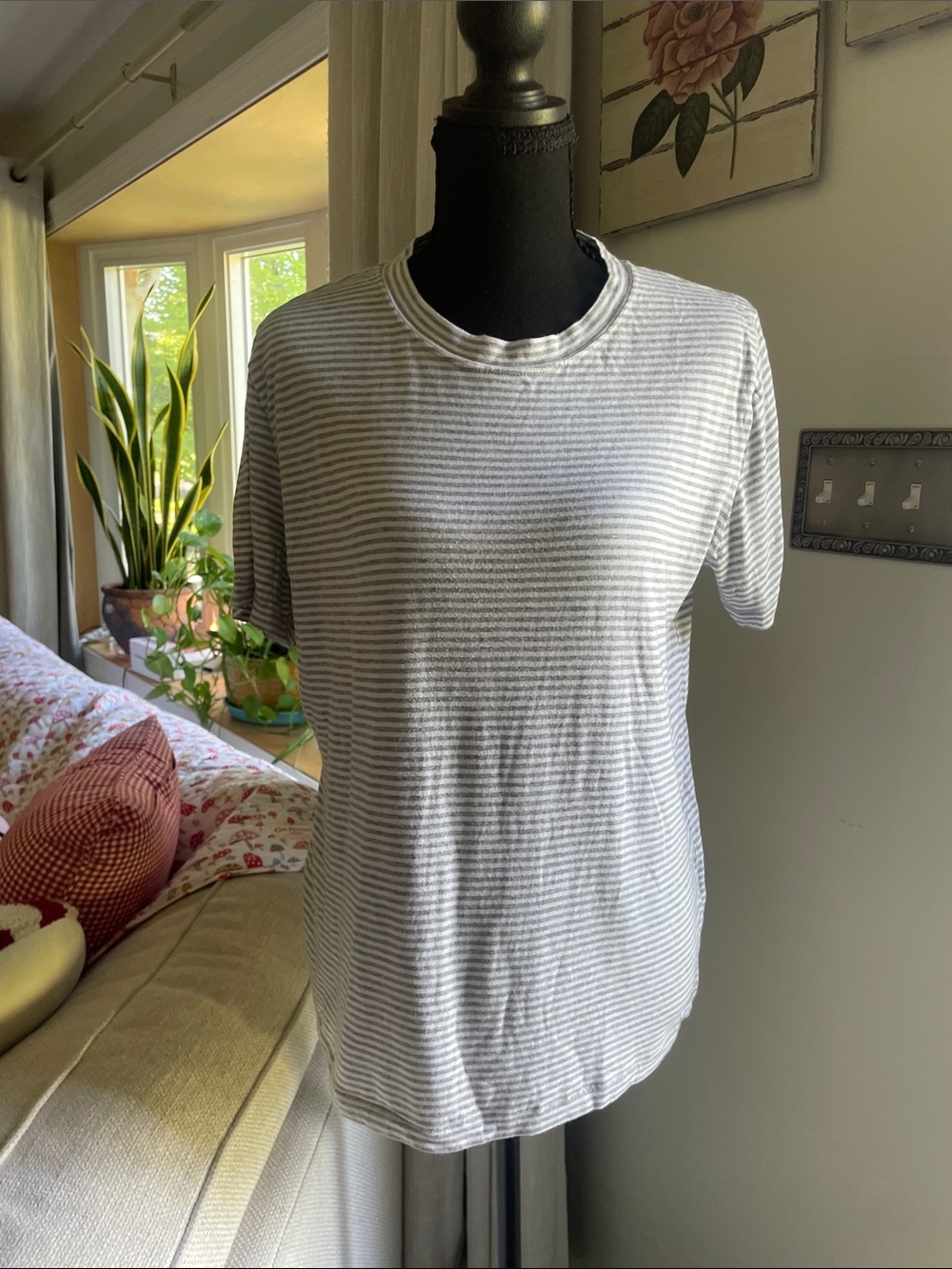 Splendid White & Gray Striped Crew Neck Short Sleeve Tee
